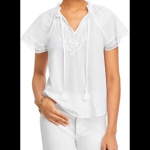 Embroidered Trim Short Sleeve Blouse